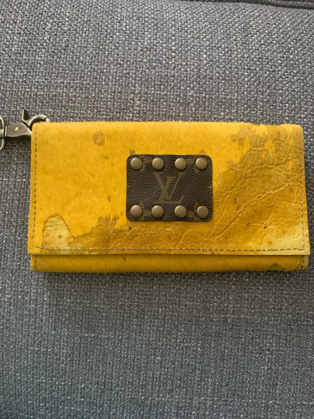 Yellow Leather Studded Fold Wallet
